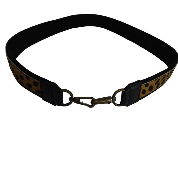 Chic Leopard Print Leather/Cotton Belt Brass Clasp Brown Black 47 inches - Picture 1 of 7